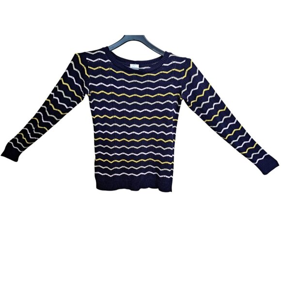 J. Crew Girls L Navy Blue Zigzag Striped Knit Sweater Long Sleeve Pullover - Picture 1 of 6
